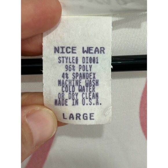 Trixie Red White Faux Wrap Dress Abstract Print 3/4 Sleeve Size L Made In USA - Picture 6 of 9